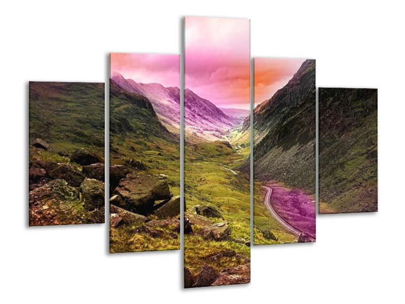 Canvas schilderij Bergen | Roze, Paars, Grijs | 100x70cm 5Luik
