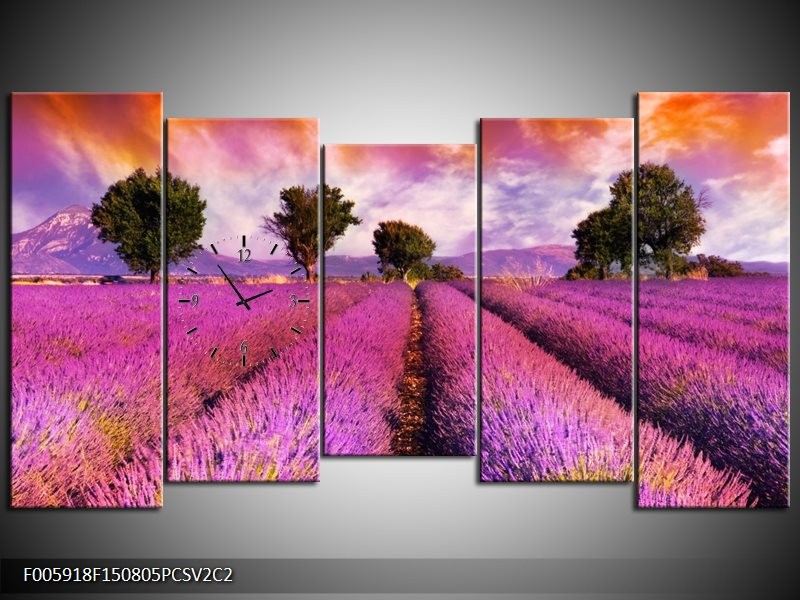 Klok schilderij Landschap | Roze, Oranje, Grijs | 150x80cm 5Luik