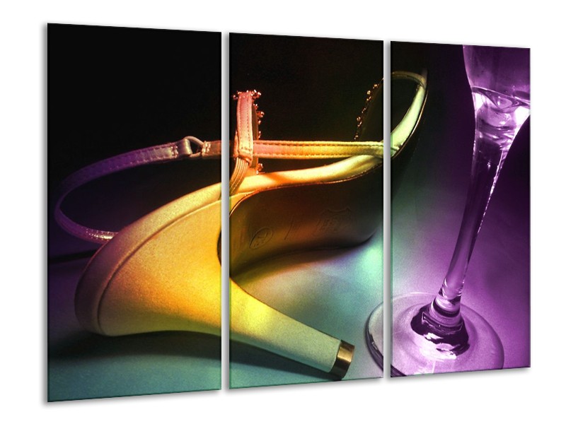 Canvas schilderij Schoen | Blauw, Paars, Geel | 120x80cm 3Luik