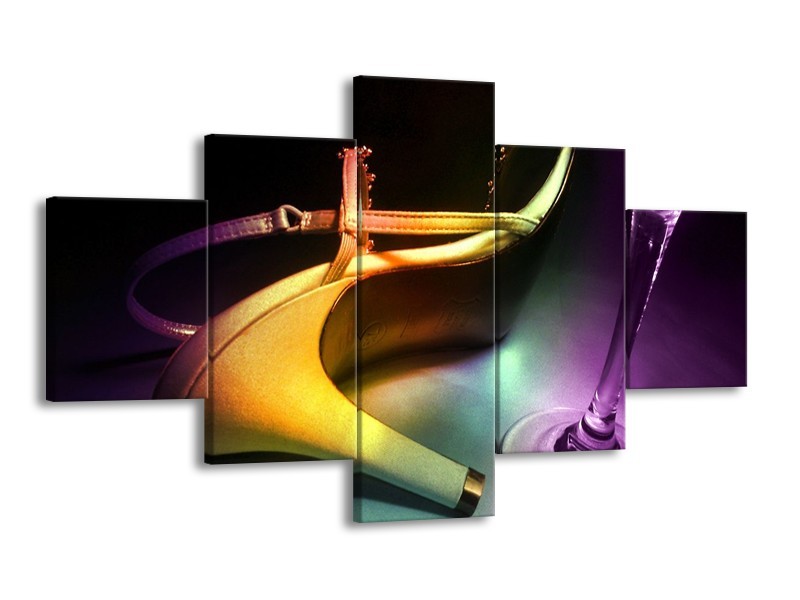 Canvas schilderij Schoen | Blauw, Paars, Geel | 125x70cm 5Luik