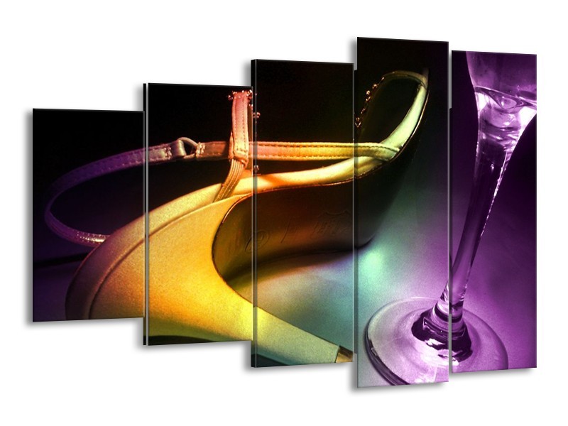 Canvas schilderij Schoen | Blauw, Paars, Geel | 150x100cm 5Luik