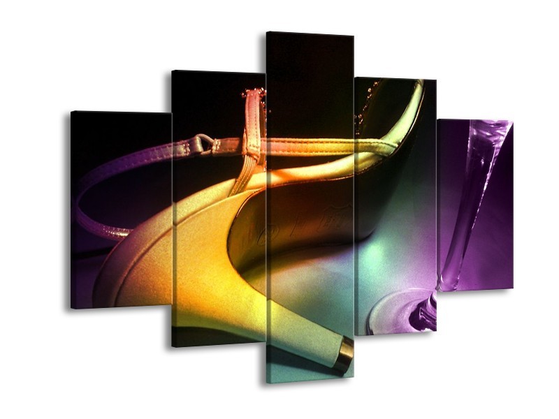 Canvas schilderij Schoen | Blauw, Paars, Geel | 150x105cm 5Luik