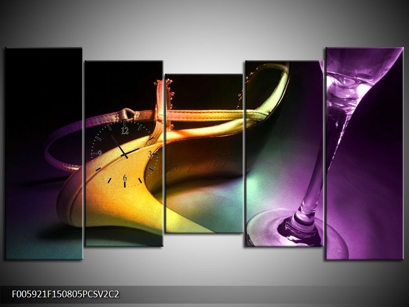 Klok schilderij Schoen | Blauw, Paars, Geel | 150x80cm 5Luik