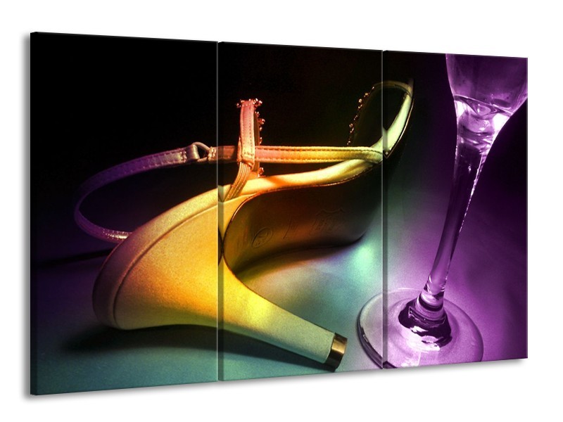 Canvas schilderij Schoen | Blauw, Paars, Geel | 165x100cm 3Luik