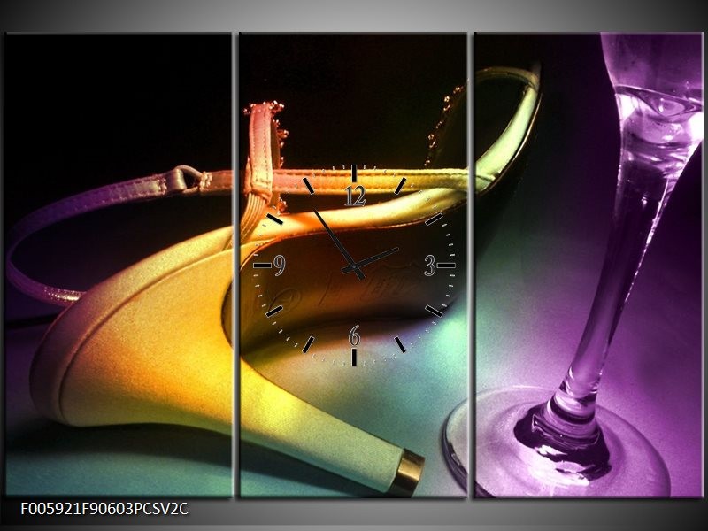 Klok schilderij Schoen | Blauw, Paars, Geel | 90x60cm 3Luik