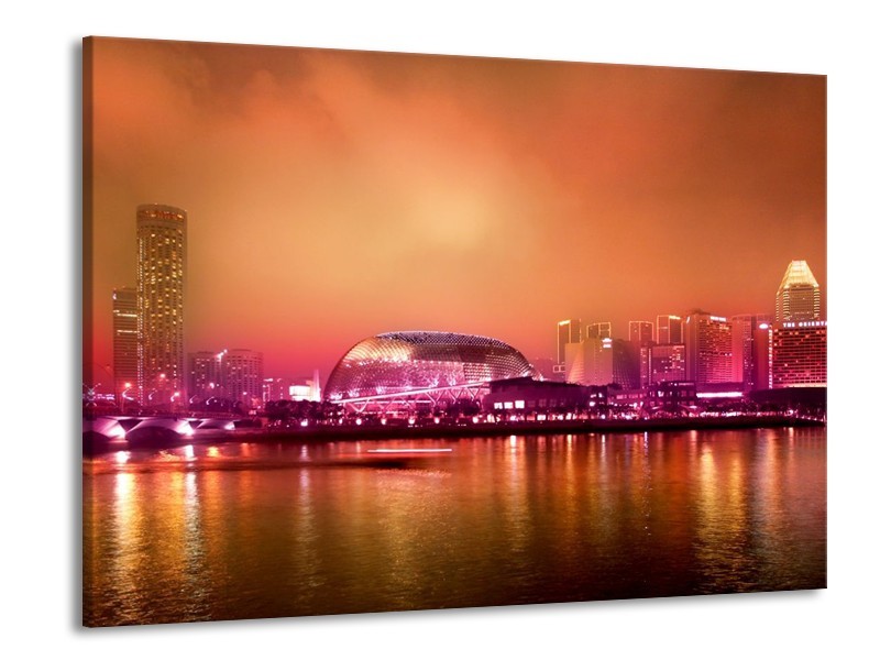 Glas schilderij Stad | Paars, Oranje, Grijs | 100x70cm 1Luik