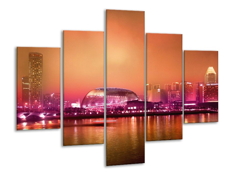 Glas schilderij Stad | Paars, Oranje, Grijs | 100x70cm 5Luik