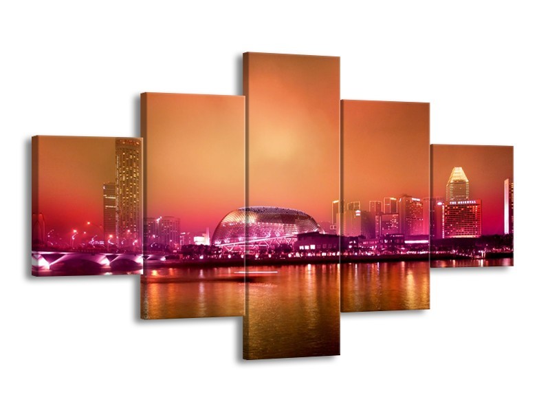 Glas schilderij Stad | Paars, Oranje, Grijs | 125x70cm 5Luik