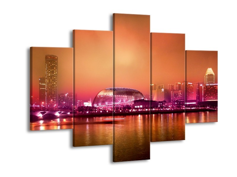 Glas schilderij Stad | Paars, Oranje, Grijs | 150x105cm 5Luik