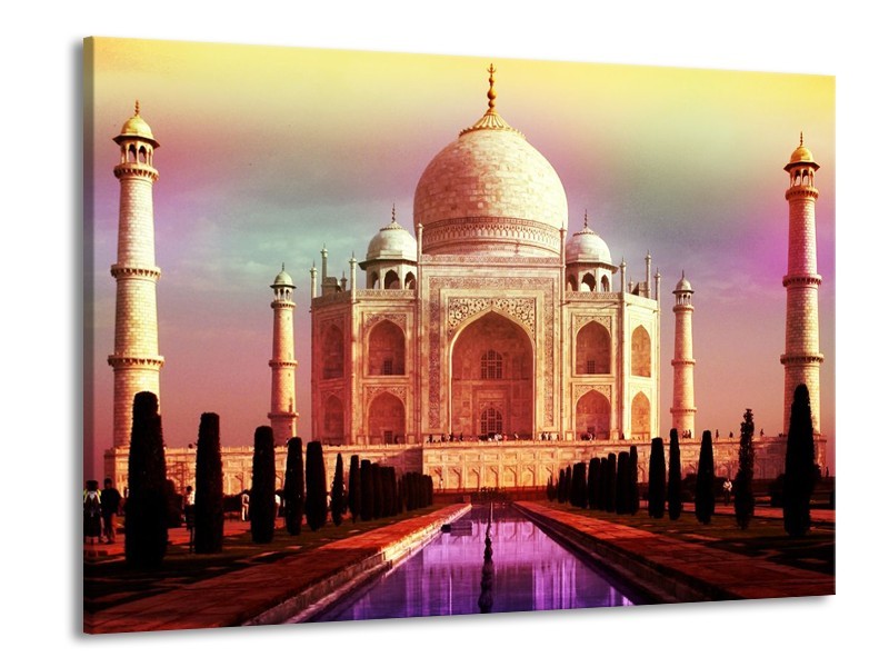 Glas schilderij Gebouw | Paars, Roze, Crème | 100x70cm 1Luik