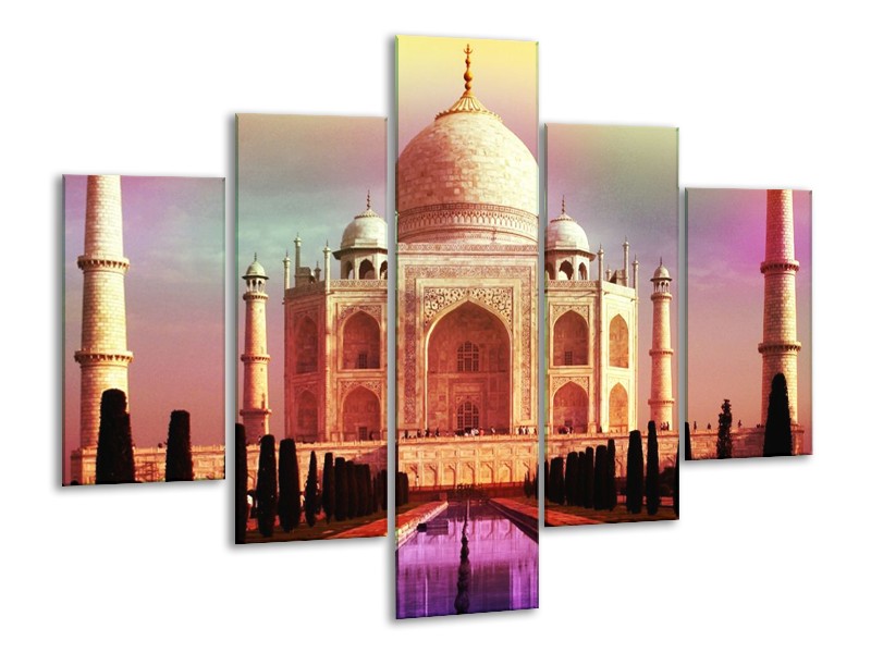 Glas schilderij Gebouw | Paars, Roze, Crème | 100x70cm 5Luik