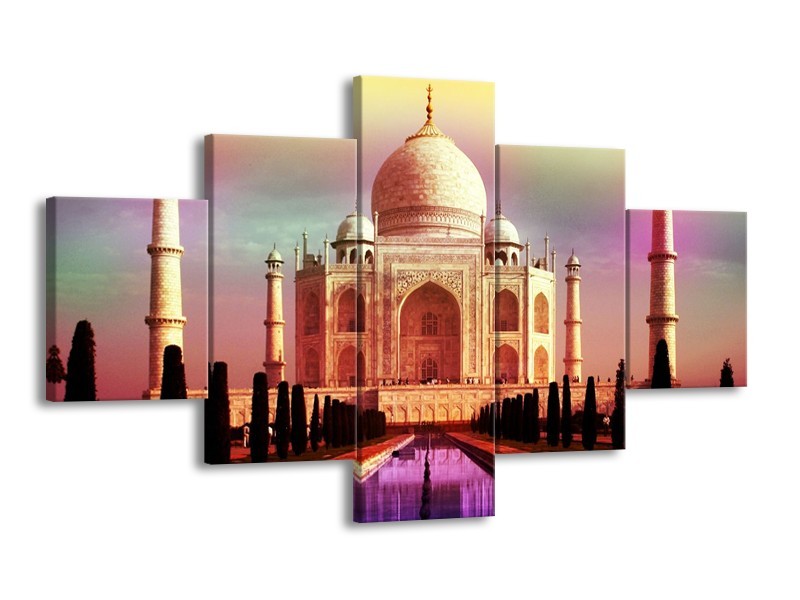 Glas schilderij Gebouw | Paars, Roze, Crème | 125x70cm 5Luik