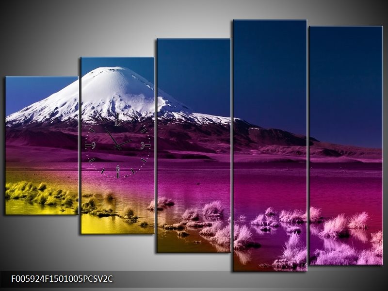 Klok schilderij Bergen | Blauw, Paars, Geel | 150x100cm 5Luik