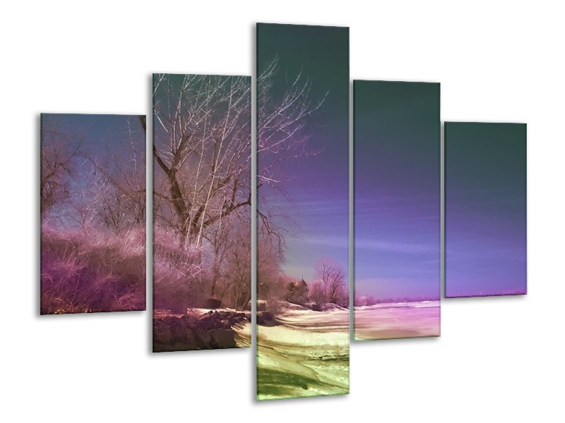 Canvas schilderij Landschap | Groen, Blauw, Roze | 100x70cm 5Luik