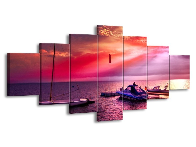 Canvas schilderij Water | Paars, Roze, Blauw | 210x100cm 7Luik