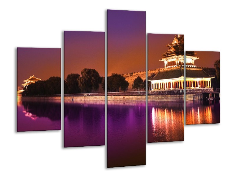 Glas schilderij Uitzicht | Paars, Oranje, Grijs | 100x70cm 5Luik