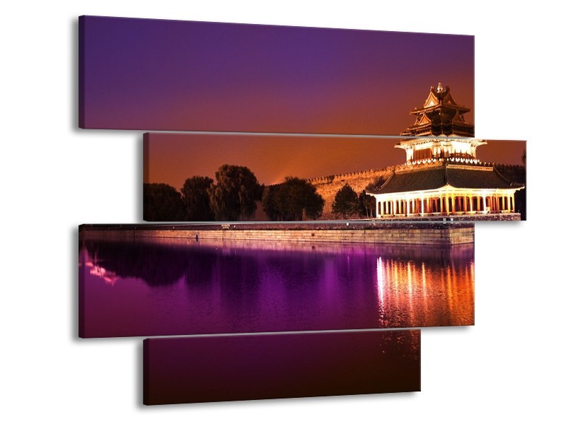 Glas schilderij Uitzicht | Paars, Oranje, Grijs | 115x85cm 4Luik