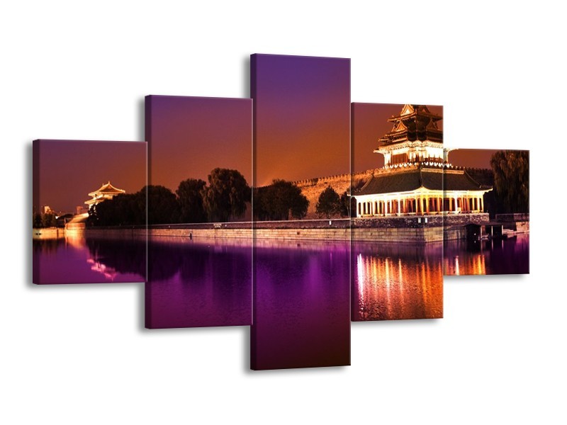 Glas schilderij Uitzicht | Paars, Oranje, Grijs | 125x70cm 5Luik