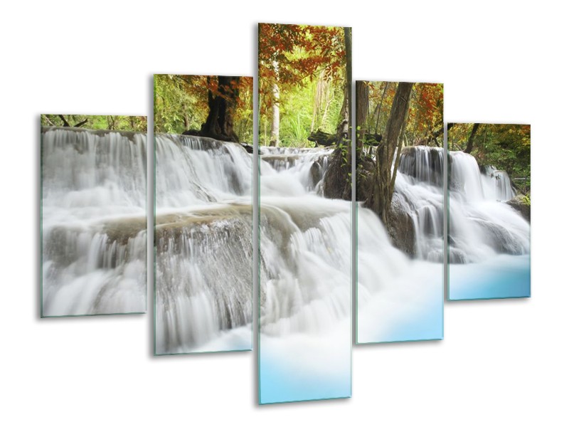 Canvas schilderij Waterval | Blauw, Bruin, Grijs | 100x70cm 5Luik