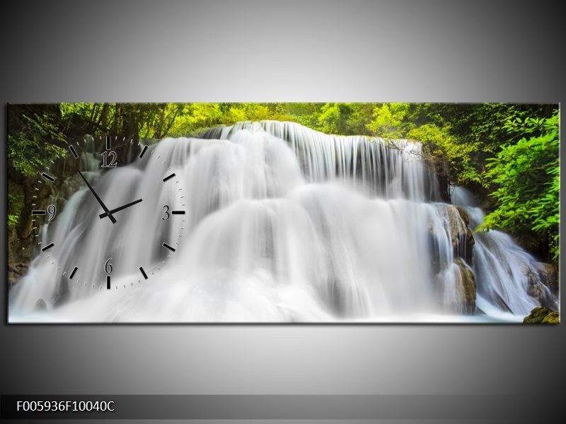 Klok schilderij Waterval | Groen, Grijs, Blauw | 100x40cm 1Luik