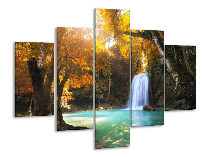 Canvas schilderij Waterval | Blauw, Geel, Grijs | 100x70cm 5Luik