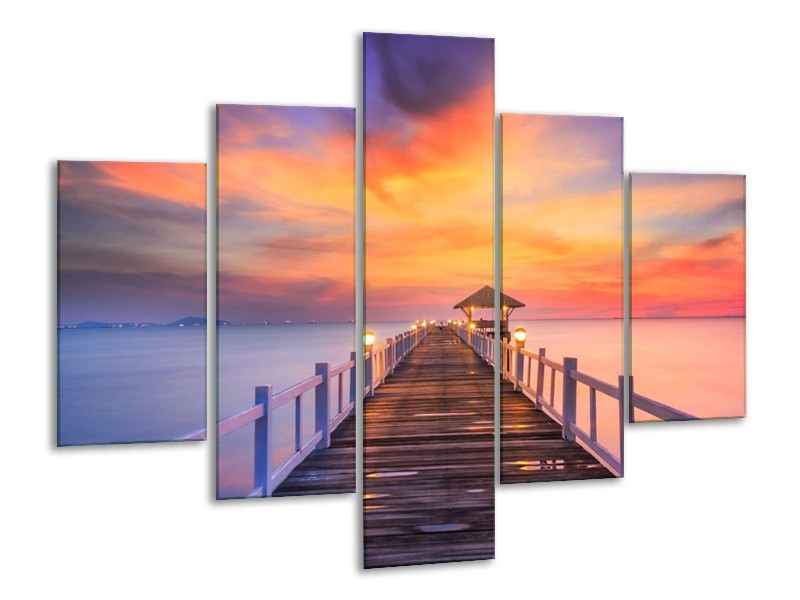 Canvas schilderij Brug | Paars, Oranje, Bruin | 100x70cm 5Luik