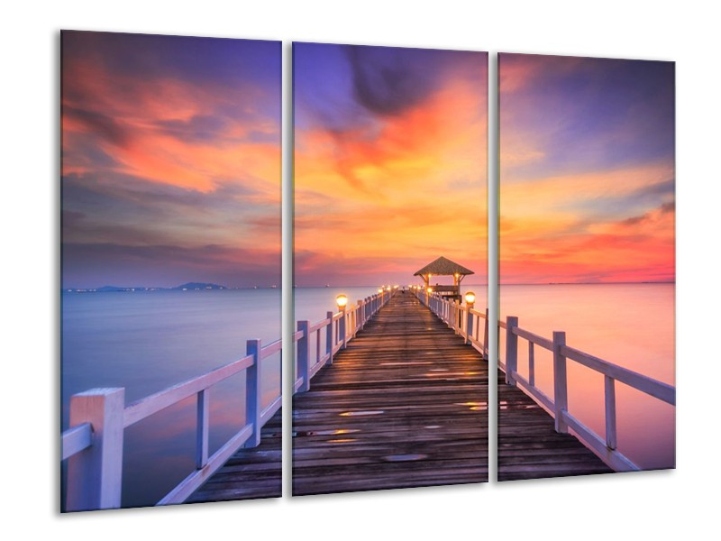 Canvas schilderij Brug | Paars, Oranje, Bruin | 120x80cm 3Luik