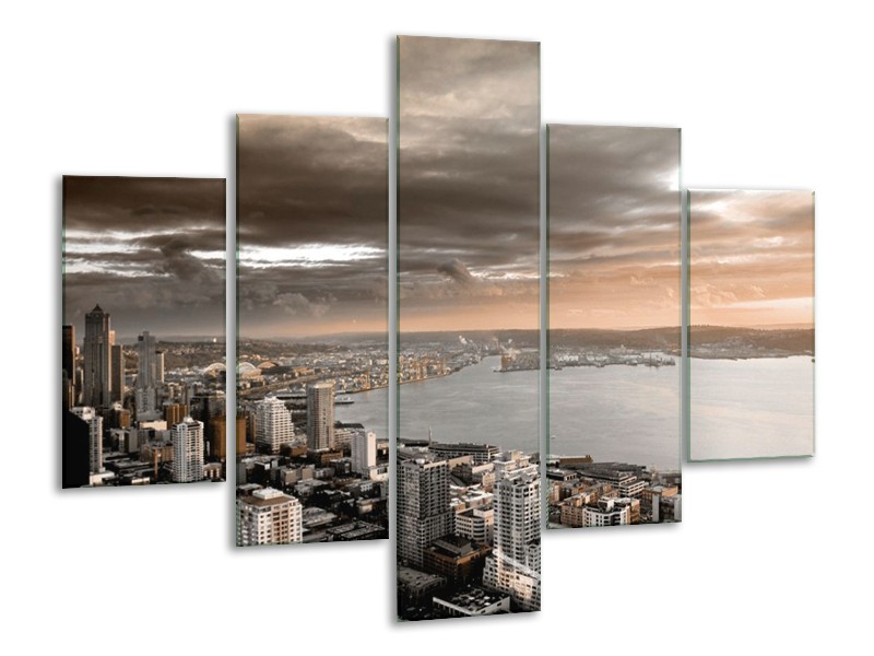 Glas schilderij Stad | Grijs, Bruin, Crème | 100x70cm 5Luik