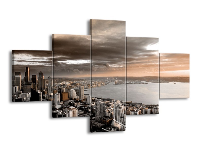 Glas schilderij Stad | Grijs, Bruin, Crème | 125x70cm 5Luik