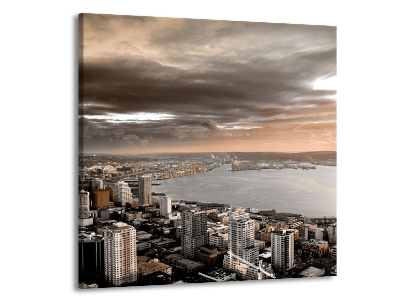 Canvas schilderij Stad | Grijs, Bruin, Crème | 70x70cm 1Luik