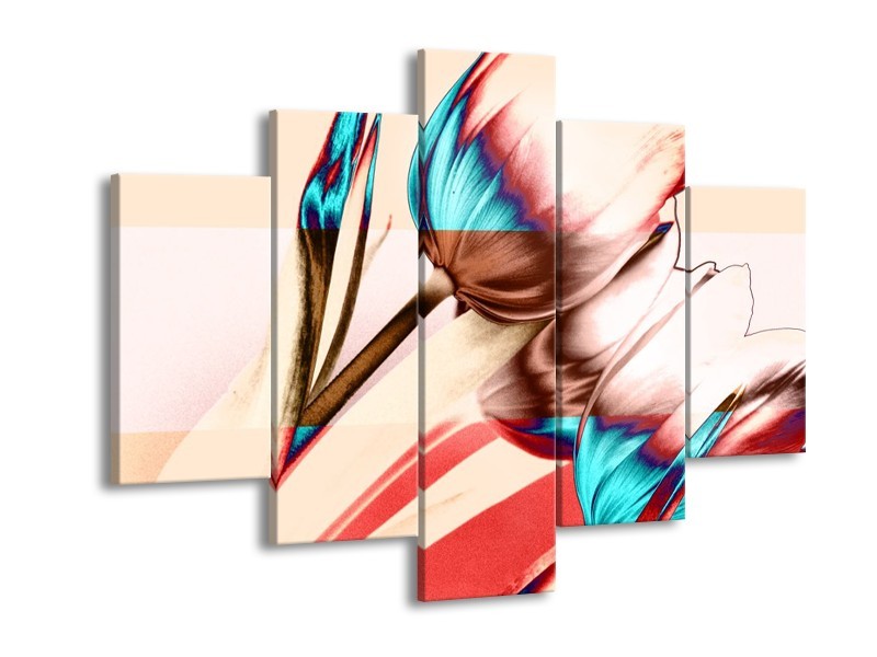 Glas schilderij Tulp | Blauw, Rood, Crème | 150x105cm 5Luik