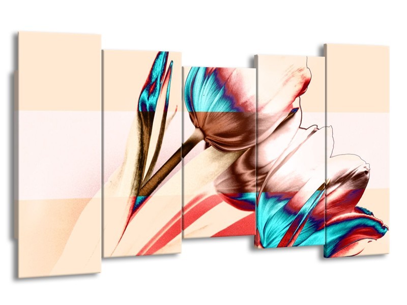 Glas schilderij Tulp | Blauw, Rood, Crème | 150x80cm 5Luik
