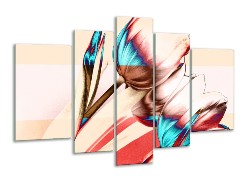 Glas schilderij Tulp | Blauw, Rood, Crème | 170x100cm 5Luik