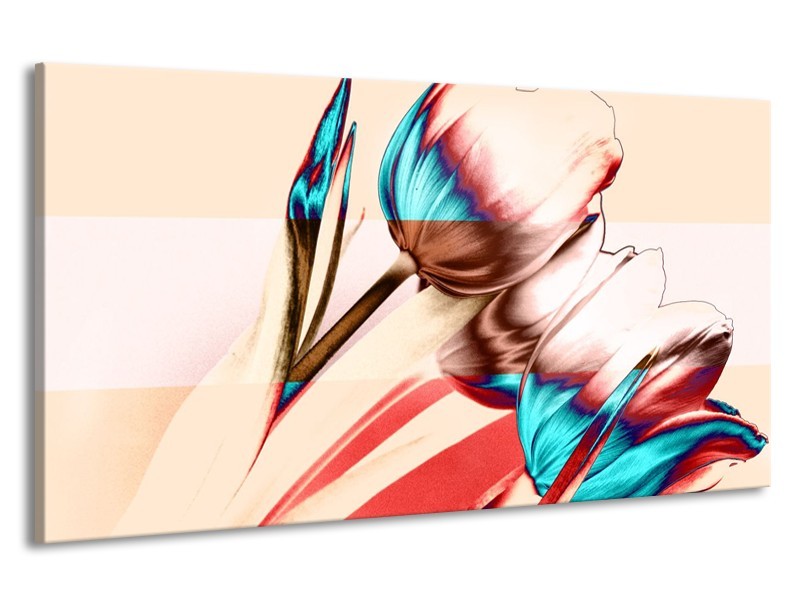 Canvas schilderij Tulp | Blauw, Rood, Crème | 190x100cm 1Luik