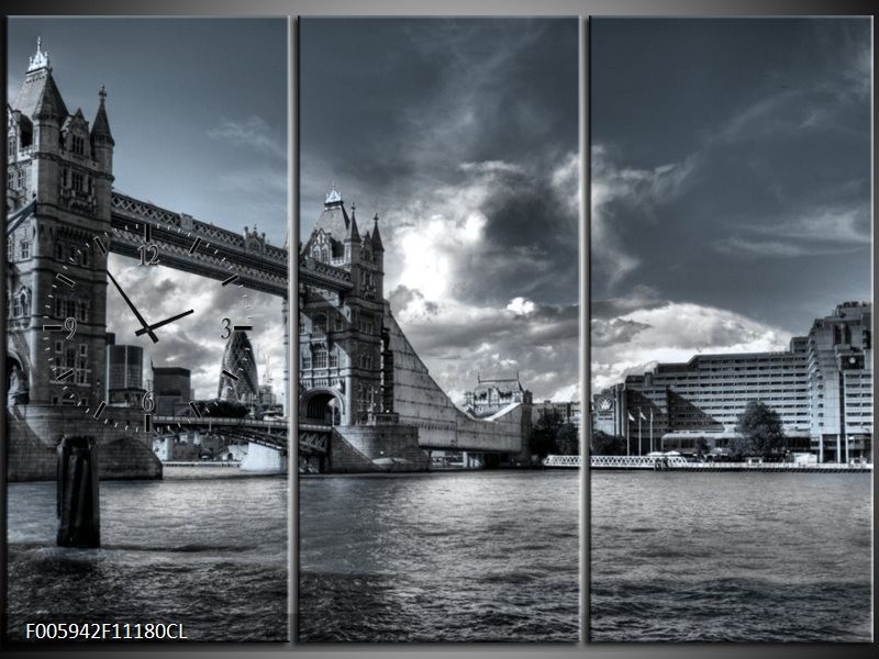 Klok schilderij Brug | Grijs, Wit | 111x80cm 3Luik