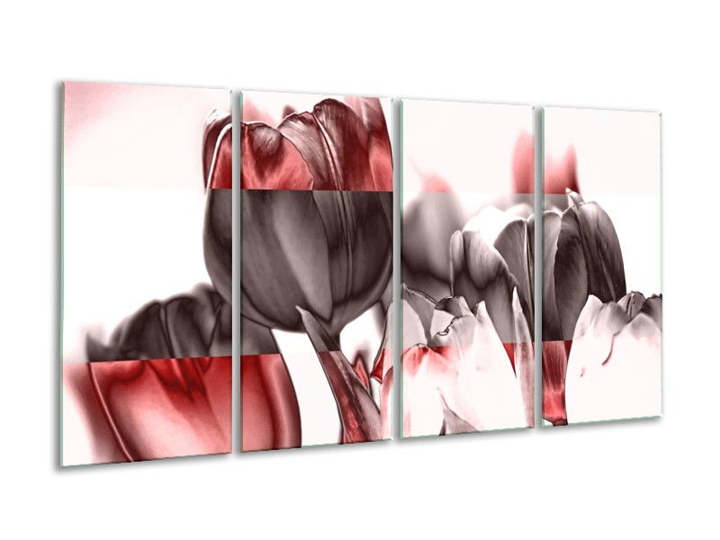 Glas schilderij Tulp | Rood, Wit, Bruin | 160x80cm 4Luik