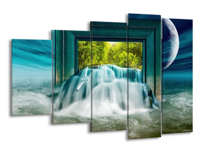 Canvas schilderij Waterval | Blauw, Groen, Wit | 150x100cm 5Luik