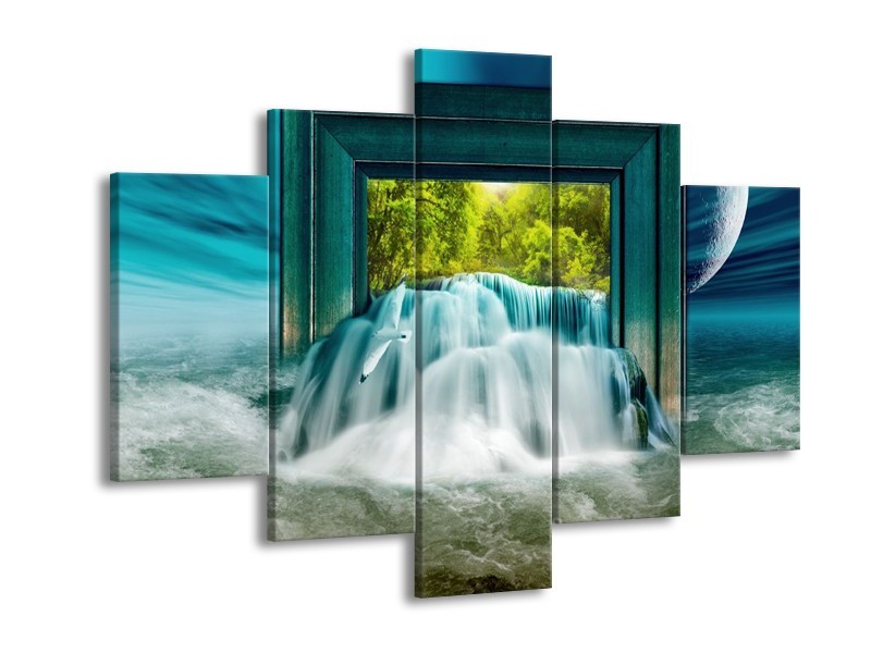 Canvas schilderij Waterval | Blauw, Groen, Wit | 150x105cm 5Luik