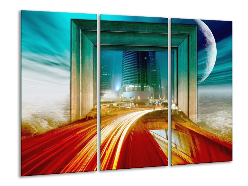 Canvas schilderij Gebouw | Rood, Blauw, Groen | 120x80cm 3Luik