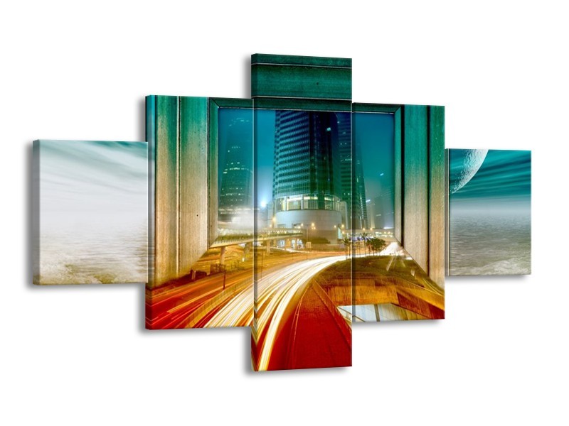 Canvas schilderij Gebouw | Rood, Blauw, Groen | 125x70cm 5Luik