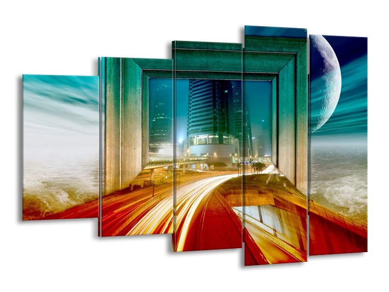 Canvas schilderij Gebouw | Rood, Blauw, Groen | 150x100cm 5Luik