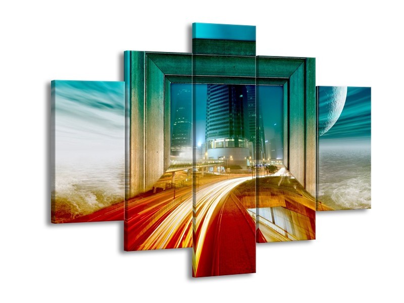 Canvas schilderij Gebouw | Rood, Blauw, Groen | 150x105cm 5Luik