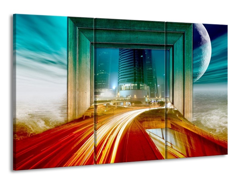Canvas schilderij Gebouw | Rood, Blauw, Groen | 165x100cm 3Luik