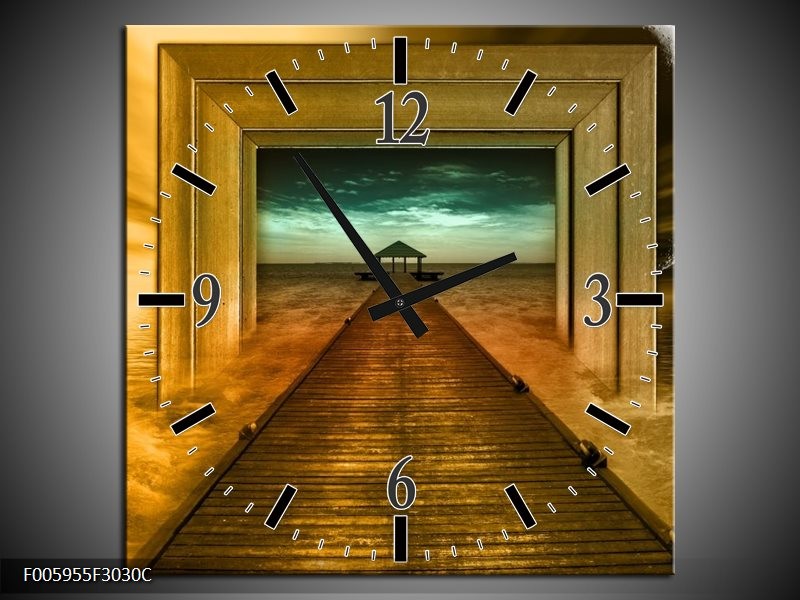 Klok schilderij Brug | Goud, Blauw, Grijs | 30x30cm 1Luik