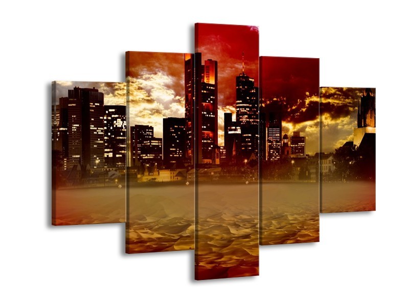 Glas schilderij Stad | Rood, Geel, Grijs | 150x105cm 5Luik