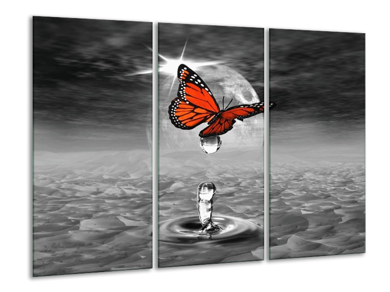 Canvas schilderij Vlinder | Rood, Grijs, Wit | 120x80cm 3Luik