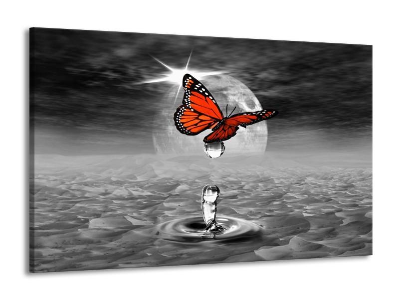 Canvas schilderij Vlinder | Rood, Grijs, Wit | 140x90cm 1Luik