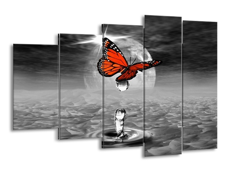Canvas schilderij Vlinder | Rood, Grijs, Wit | 150x100cm 5Luik