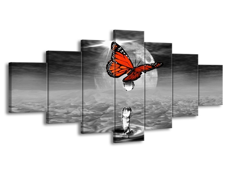 Glas schilderij Vlinder | Rood, Grijs, Wit | 210x100cm 7Luik
