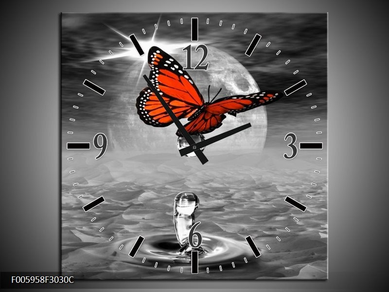 Klok schilderij Vlinder | Rood, Grijs, Wit | 30x30cm 1Luik